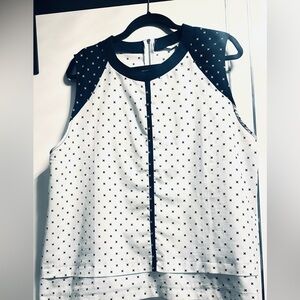 Alfred Sung XXL Sleeveless White Top with Black Trim and X Print Back Zipper